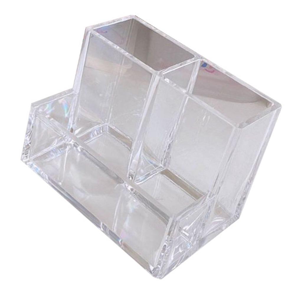 Space Saving Clear Pencil Organizer Cup 3 Compartments Transparent Pen Holder Countertop Desk