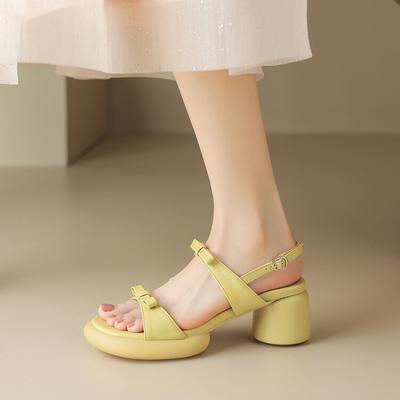 Летние женские босоножки на высоком каблуке, повседневные однотонные на толстой подошве, нескользящие, удобные, новая резиновая подошва, с пряжкой, квадратный каблук, женские босоножки