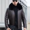 Кожаная куртка-пуховик большого размера, мужская куртка из натуральной кожи, утолщенная съемная подкладка, воротник из лисьего меха, теплая куртка-пуховик для папы