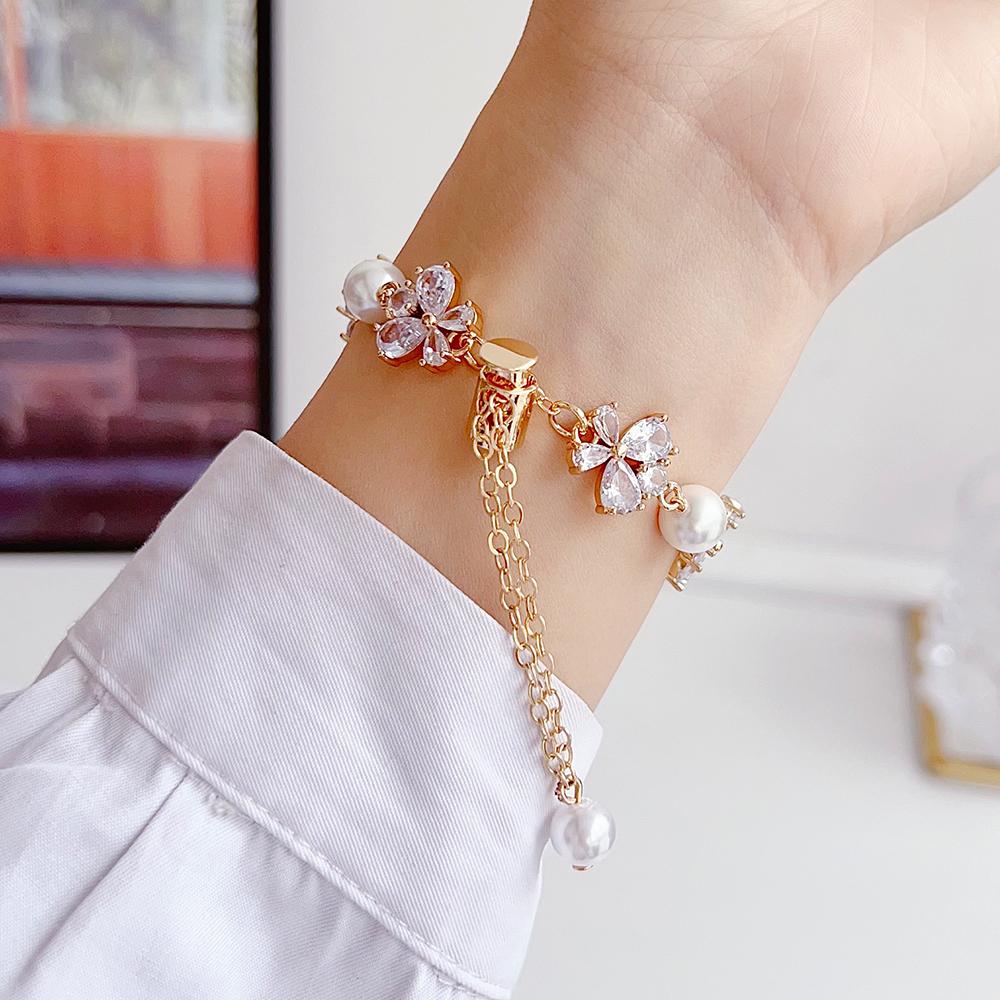 Butterfly Rhinestone Pearl Bracelet Strap for Apple Watch, Adjustable Dressy Women Wristband, Fit iWatch S11 10 9 8, 49/46/45/44/42/41/40/38mm