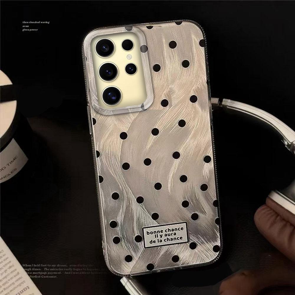 Черный чехол для телефона с текстурой перьев и круглыми точками для Samsung Galaxy S25 Edge S24 S23 S22 S21 FE Plus Ultra Женский Девичий Чехол-накладка