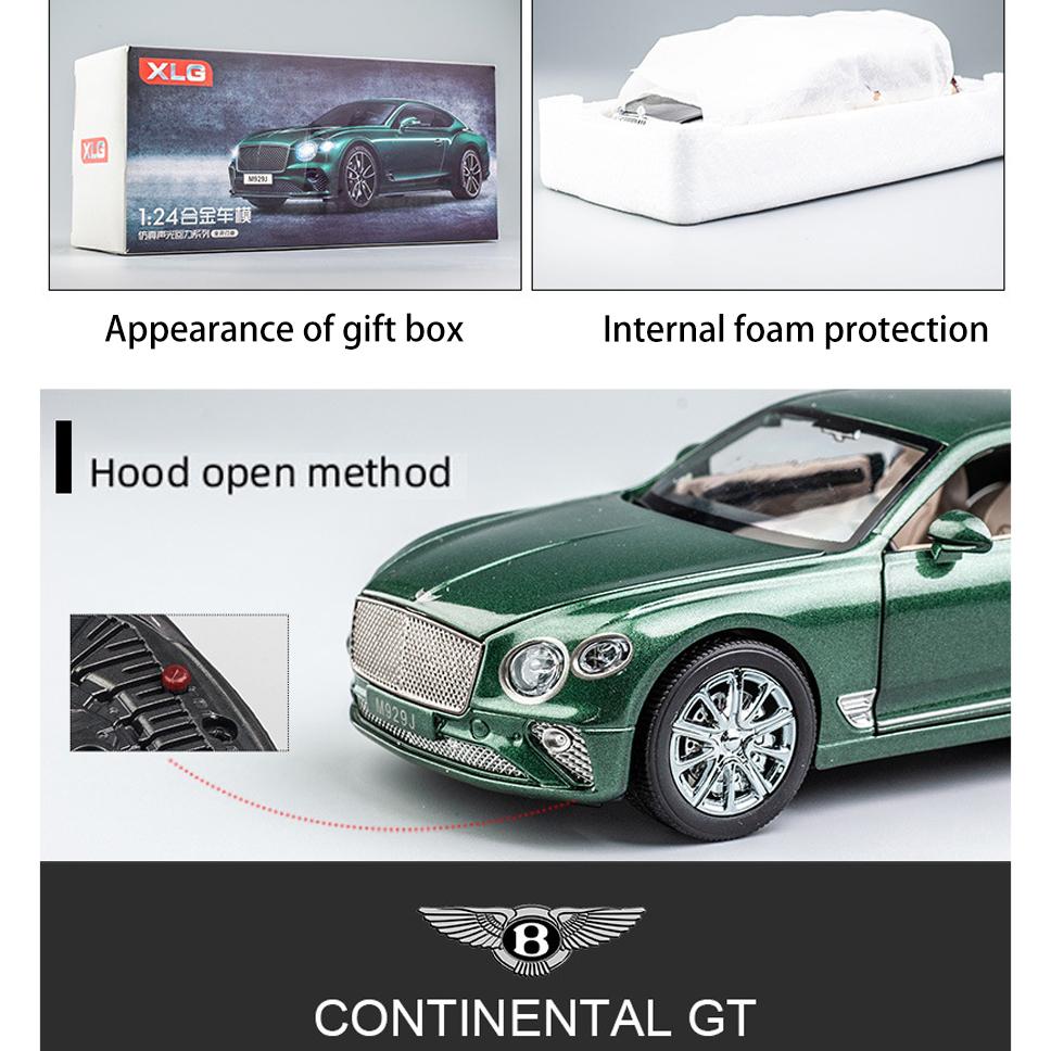 Масштаб 1/24 Bentley Continental GT, литая под давлением модель автомобиля, игрушечный автомобиль с откатным механизмом, звуком и светом для детей, коллекция подарков для мальчиков и девочек