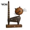 Vintage Style Home Accents Rustic Wooden Cat Ornament with Spring Shaking Head for Farmhouse Tabletop Decorative Piece Decor, Handcrafted Retro