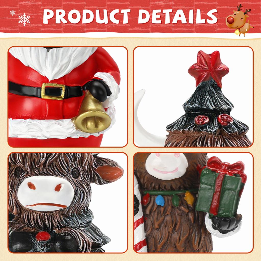 3PCS Highland Cow Ornament Scottish Christmas Tree Decoration Cattle with Kilt Santa Hat Scotland Souvenir Holiday Home Decor