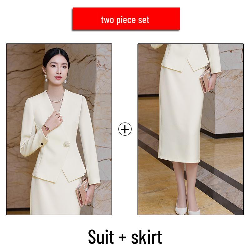 Elegant Apricot Women's Blazer Set: Chic Street Style, High-End Professional Suit
