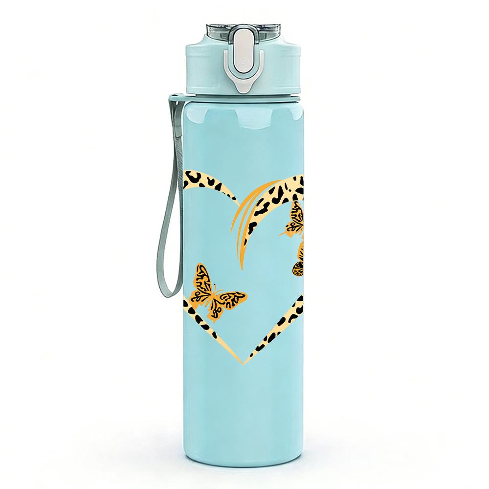 1PC Twin Butterfly Heart 750ml Color Plastic Sports Water Bottle Leakproof Flip Straw Lid Suitable for Sports Office Home Use