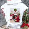 Women Merry Christmas T Shirt New Fashion Xmas Tee Tops 90S Lady Female Short Sleeve O-Neck Cute Graphic T-Shirt Christmas Gift