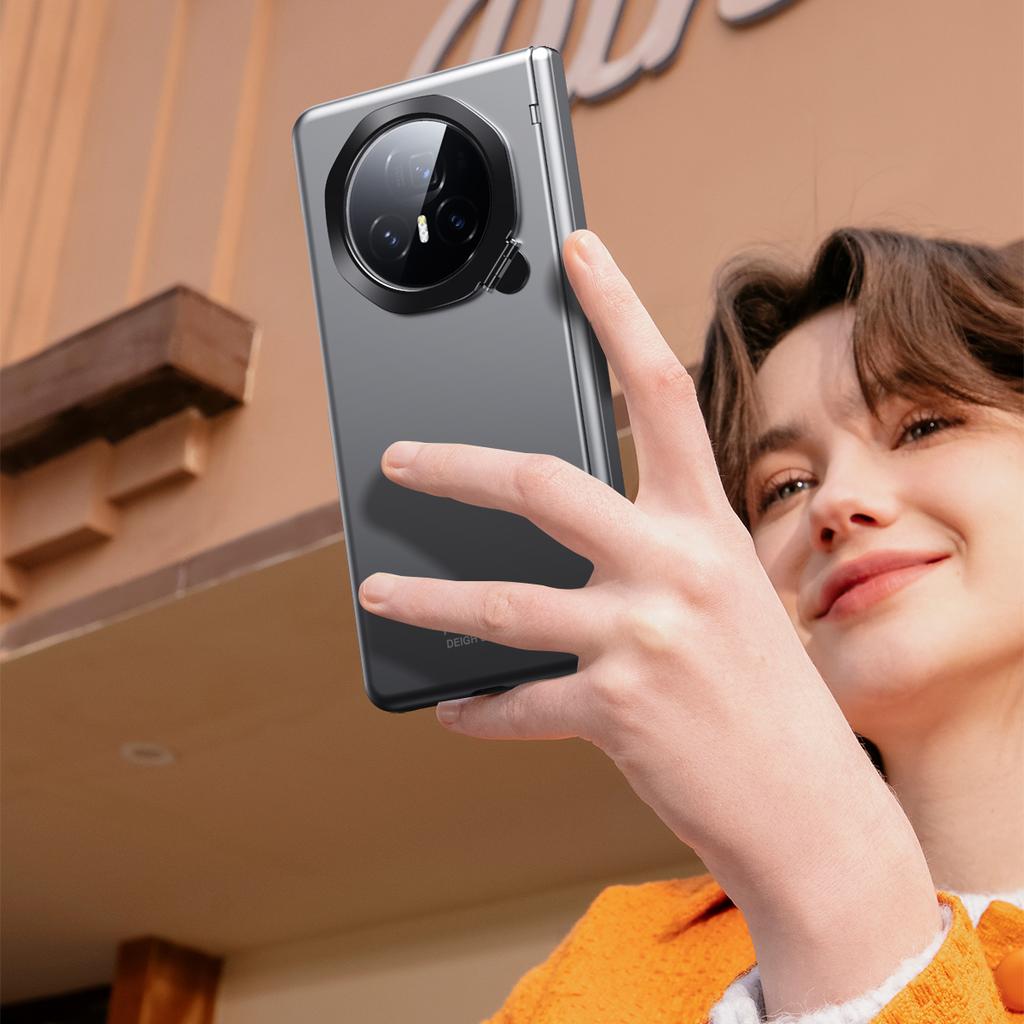 Luxury Business Frosted Plating Hinge Folding Holder Case for Honor Magic V3 Black Gray Ring Bracket and HD Glass Film Front Shockproof Protect Cover