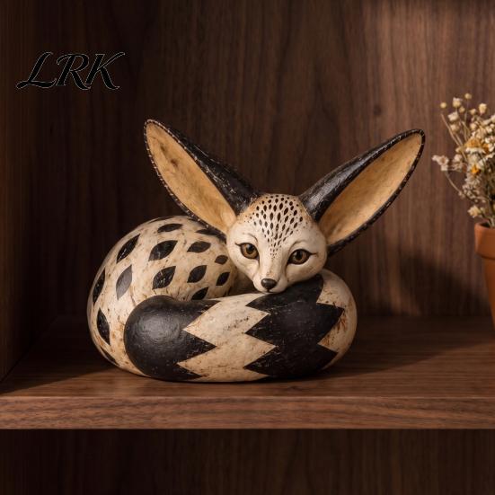 Fox Figurines for Home Decor Figurine Sitting Resting Pose, Wood Carved Style Resin Animal Statue, Decorative Wildlife Art Desktop Office Decor, Cute