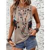 Feather Print Tank Tops Women's Fashion Sleeveless Vest Sexy Casual Vintage Tanks Top Casual Crew Neck Tops Womens Clothing 2024