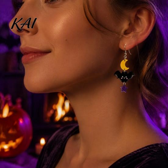 Colorful Patterned Ear Ornaments 1 Pair 2D Acrylic Halloween Dangle Drop Earrings for Women, Fashionable Daily Wear Spooky Ghost Cat Pumpkin Earrings,