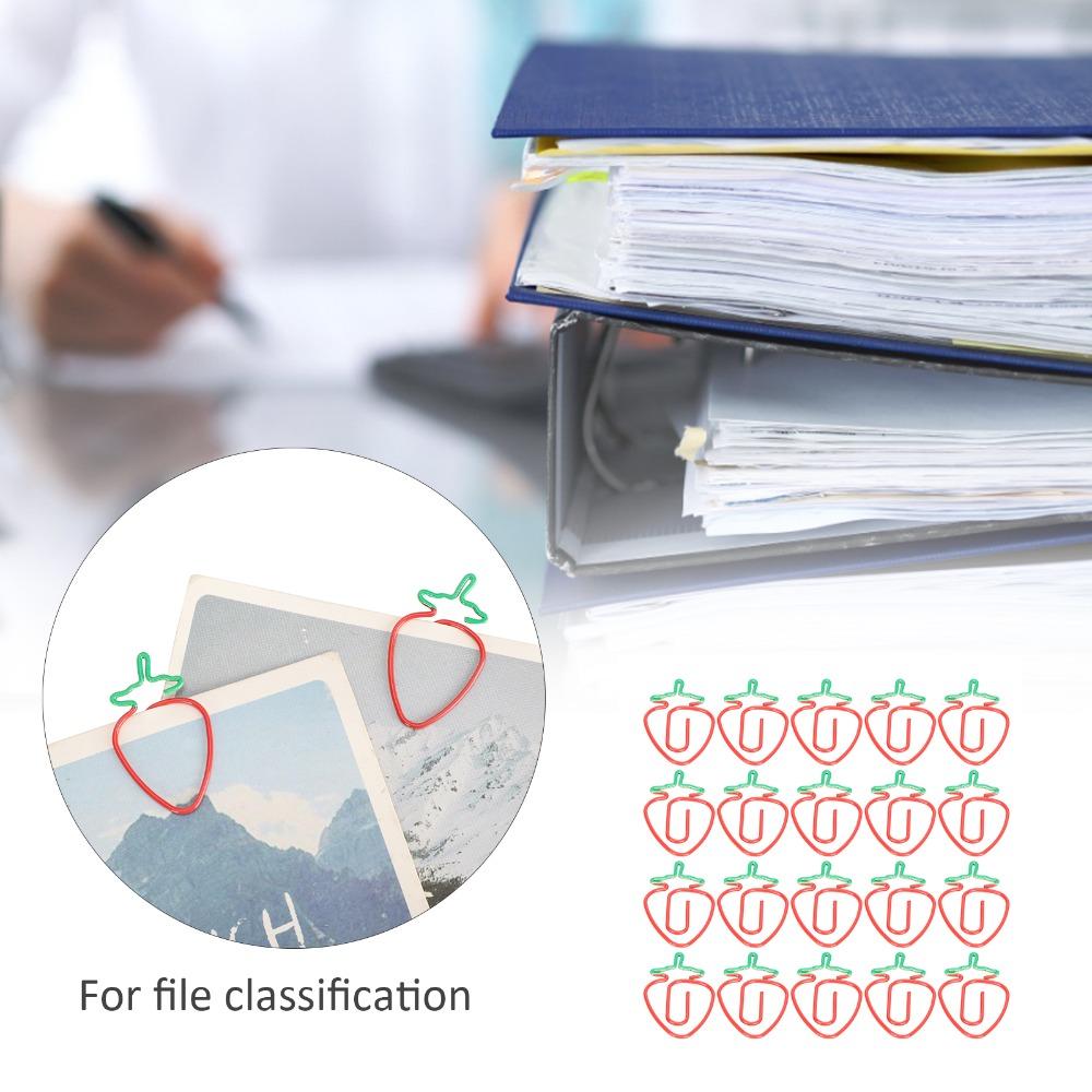 20Pcs 2‑Color Paper Clips Strawberry shaped Plastic-coated Metal Fruit Shaped Paper Clips Prevent Slip 3*1.7cm