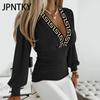 JPNTKY Women's Fashion Casual Spring Autumn Long Sleeve V-Neck Blouses & Shirts