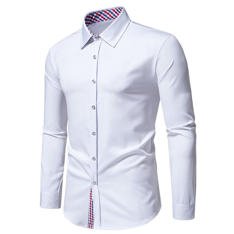 Men S Casual Loose Fit Long Sleeve Color Block Shirt