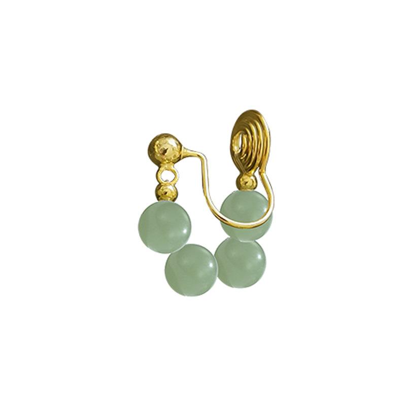 Four Hetian Jade Ear Clips Without Ear Holes, Retro Chinese Style Elegant Lady U-Shaped Hetian Jasper Round Bead Ear Bone Clips