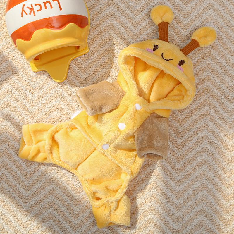 1Pcs fleece four-legged clothing pet dog cat autumn and winter warm clothing supplies cartoon bee