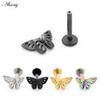 Alisouy 1PC Stainless Steel Butterfly  Internal Thread Tragus Helix Labret Lip Rings Cartilage Earring Piercing Body Jewelry