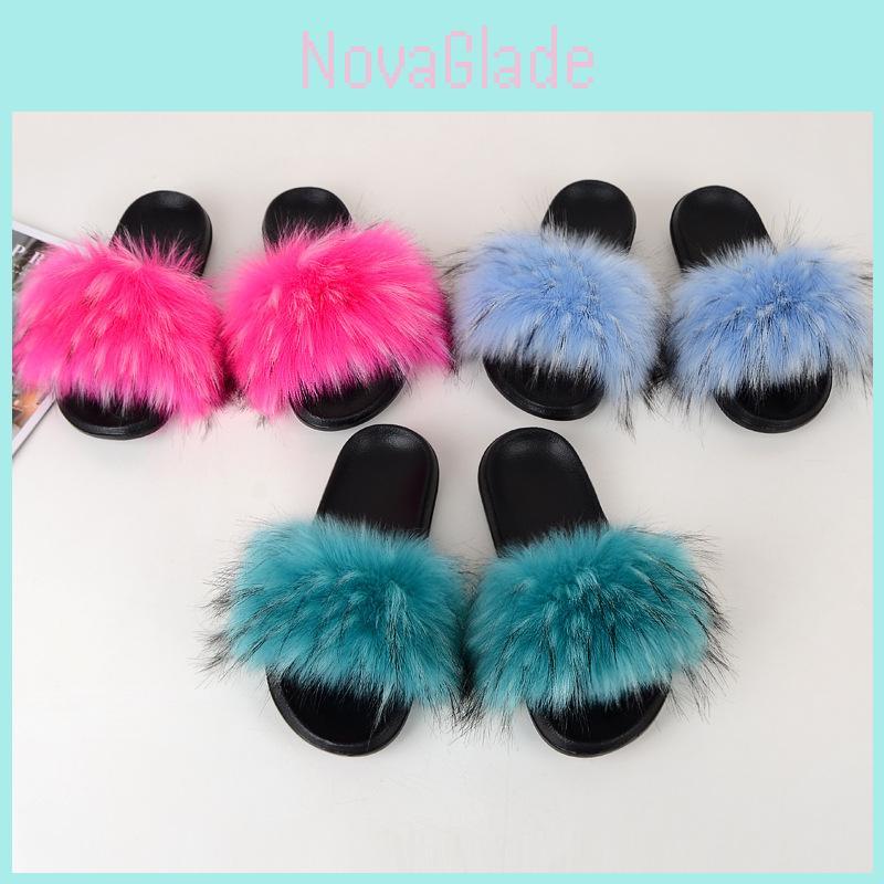 Stylish Patchwork Pattern Faux Fur Slippers For Women And Girls
