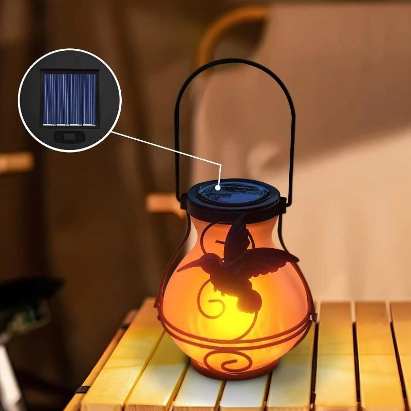 Solar Flame Lamp, Hummingbird Dragonfly Butterfly Acrylic Light, Outdoor Courtyard Garden Atmosphere Decoration Lamp for Backyard Holiday Party