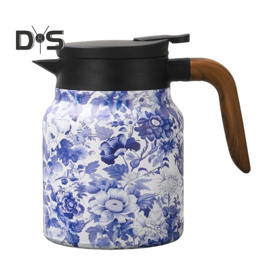 Винтажный цветочный изолированный чайник 1000 мл Мини-кофейник Офисный термос для чая Встроенный заварочный чайник для воды Кувшин для напитков Термос для кофе