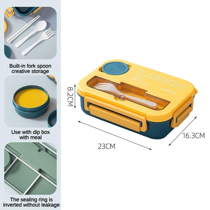 1300ML Portable with Grid Division Lunch Box Kids Students Office Bento Box with Fork and Spoon Microwave Food Storage Container