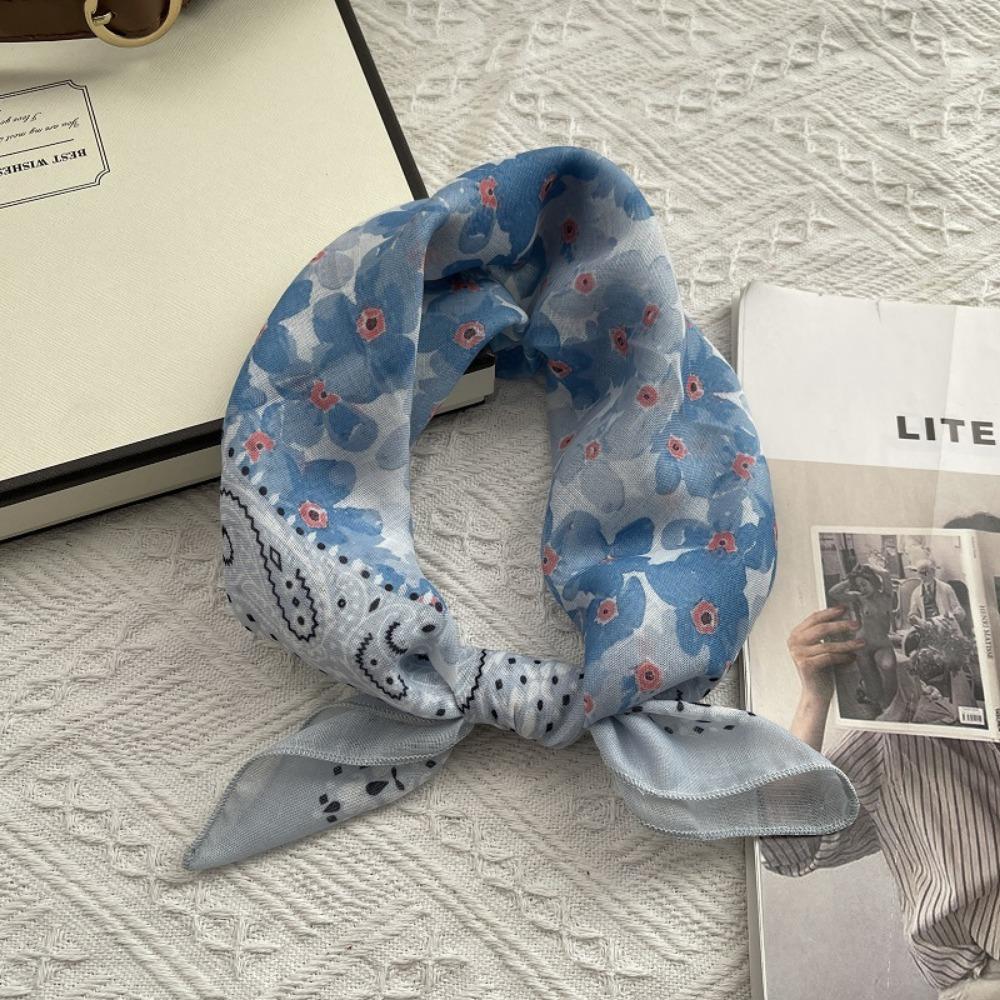 Floral Print Pattern Hair Scarf Double Sides Head Handkerchief Silk Scarf  Spring Summer Fall