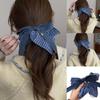 Korean Bow Denim Blue Plaid Square Scarf Large Intestine Headband Hair Square Female Band Hair H0K6
