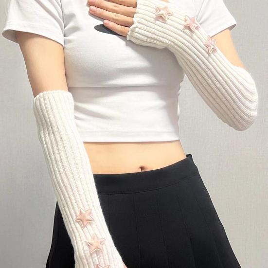 Вязаные митенки для девочек, длинные перчатки до запястья без пальцев, зимние нарукавники со звездой и отверстием для большого пальца для женщин, уличная одежда, вечеринки