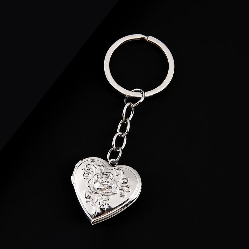 Rose Heart-Shaped Stainless Steel Keychain Photo Box with Mirror Finish