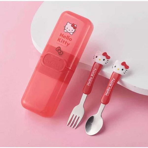 Shipping Johanne Hello Kitty 3D Three-dimensional Character Infant, Child, Corrective Chopsticks for Fork Practice, Spoon/fork 2-piece Set, Pink