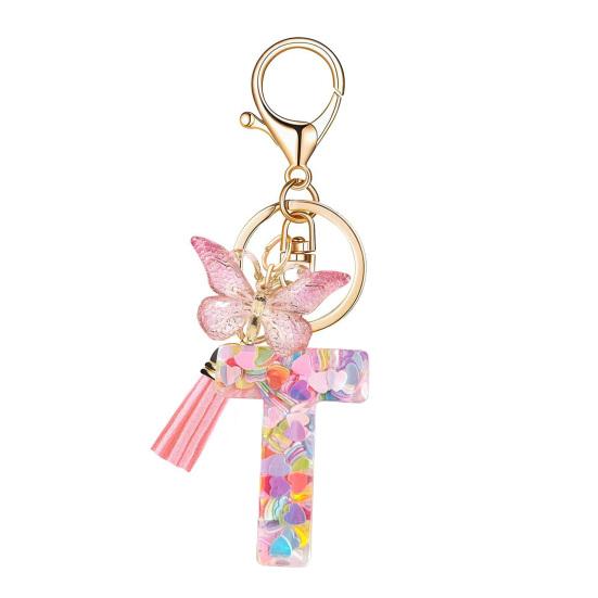 Брелок с английским алфавитом из эпоксидной смолы Yousheng, брелок в форме сердца с блестками, бабочками и кисточками, брелок с буквами алфавита, брелок для кружки, аксессуар