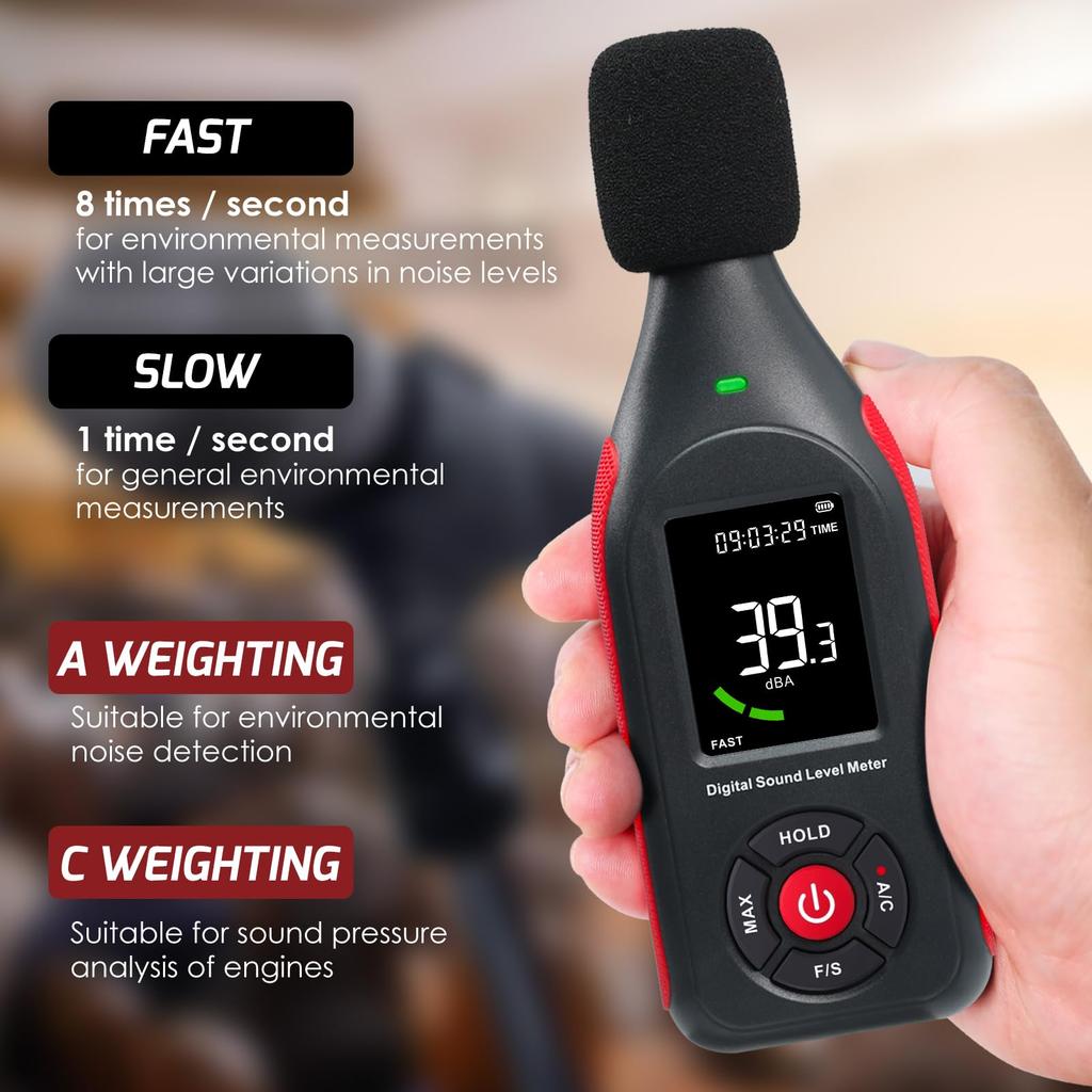 Decibel Meter Sound Level Meter Professional Sound Level Reader Detector MAX Data Noise Monitor Digital SPL dB Meter with Data Record Rechargeable