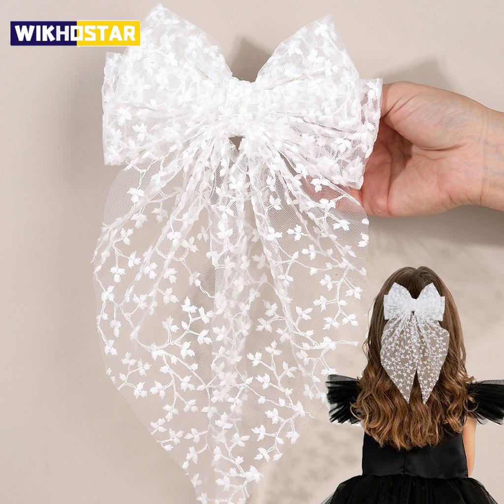 Милая кружевная заколка для волос с большим бантом, элегантная вышивка, двухслойный бант, заколка для волос для девочек, корейские детские аксессуары, головной убор, подарок