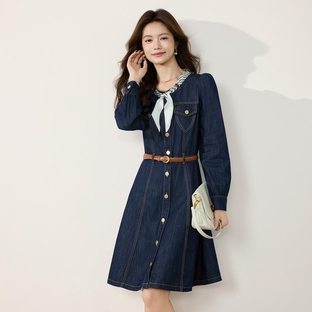 MIXMAX Casual Versatile Temperament Fashionable Age Reducing and Slimming Denim Dress