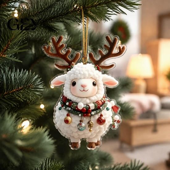 Christmas Tree Hanging Supplies Cute Animal Ornament, 2D Flat Sheep Dog Double-Sided Shaped Ornaments Acrylic Xmas Decoration for Lovers Colorful