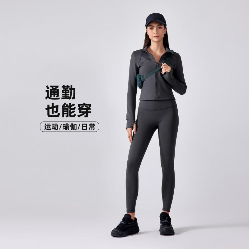 Womens Fleece-Lined Sport Jacket Long Sleeve Slim Fit Running Yoga Cycling Winter