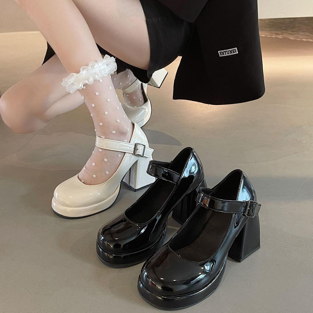 Французский темперамент толстый каблук ретро одинарные туфли женские 2025 лето новые неглубокие горлышки универсальные туфли Мэри Джейн на высоком каблуке ins tide