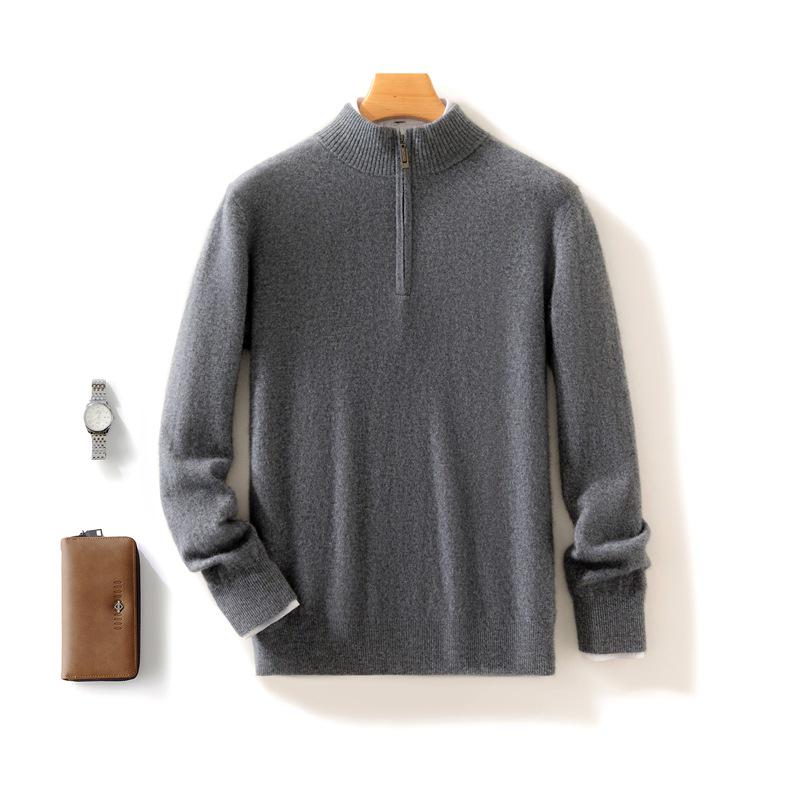Мужской кашемировый термосвитер с полумолнией для стиля business casual