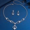 Fashion Light Luxury Super Shiny Zircon Square Necklace Earrings Wedding Set Bridal Dress Accessories