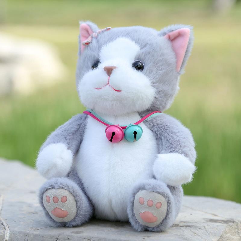 Кошка с колокольчиком, сидящая, плюшевая игрушка-кукла, кукла-кошка, детский подарок, тряпичная кукла, кукла-когтеточка