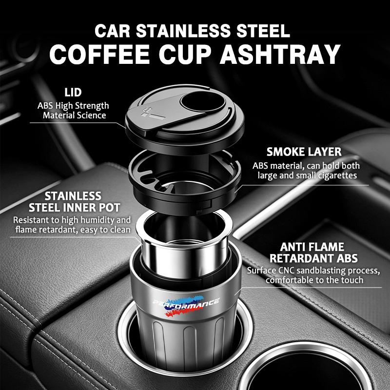 Car Coffee Cup Ashtray With Lid LED Light Garbage Storage Container For BMW Performance M Alpina M3 M5 iX iX1 iX3 iX6 iX7 G20 TMBCU1