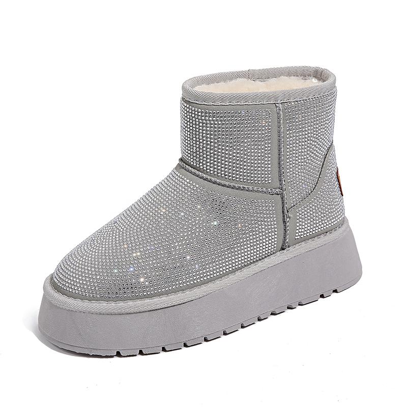 Fashion Women's New Winter Thick Soled Snow Boots Round Head Suede Rhinestone Anti-slip Wear-resistant Short Boots