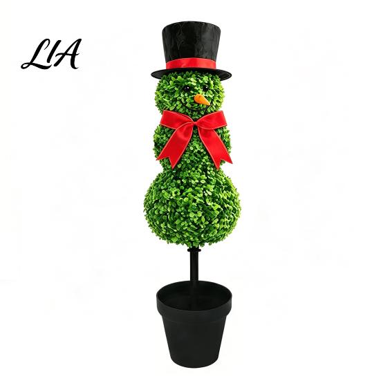 Three Ball Snowman Display Christmas Yard Stake, Simulation Topiary Decoration for Durable Plastic Stake Indoor Outdoor Porch Garden, Festive