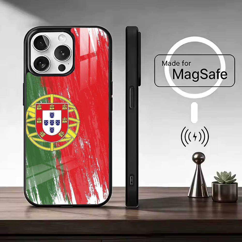 Football Cheer P-Portugal Flag For Magsafe Phone Case for iPhone 17 16 15 14 13 12 11 Series Wireless Charging