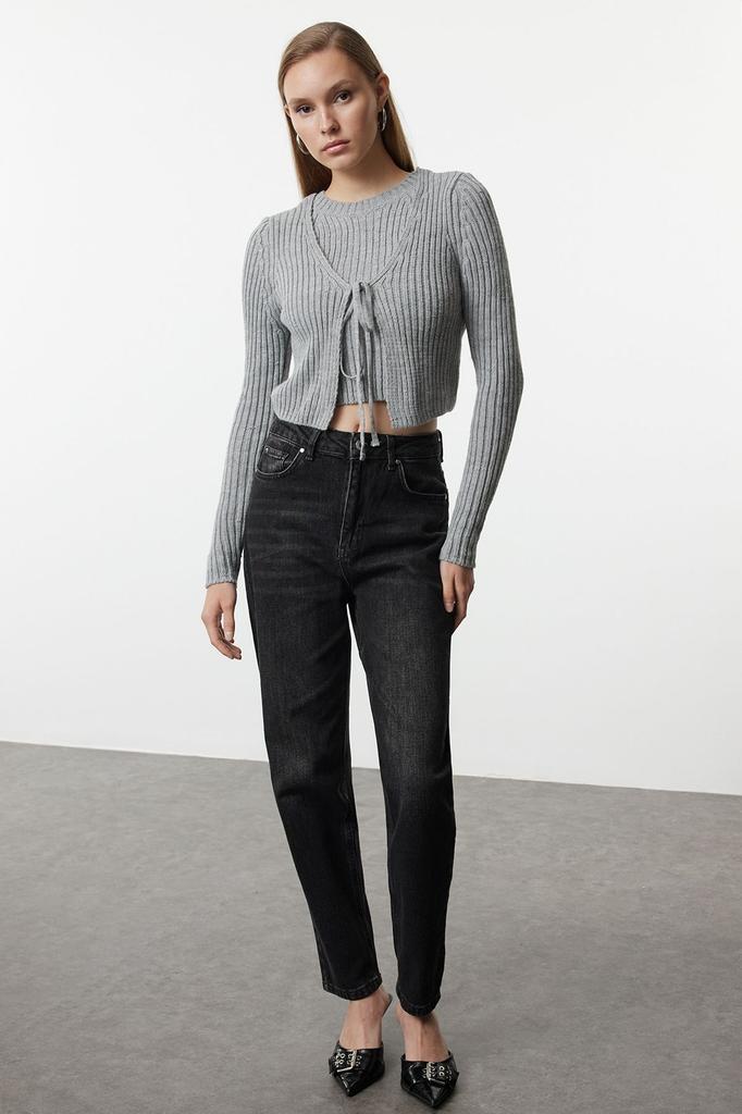 Women's Fashion Stylish Cardigan Pink Crop Blouse-Cardigan Set Knitwear Cardigan