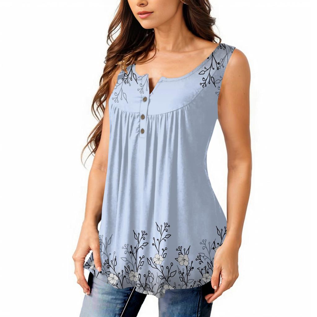 Женская мода плиссированная безрукавка повседневная футболка жилет топ на пуговицах