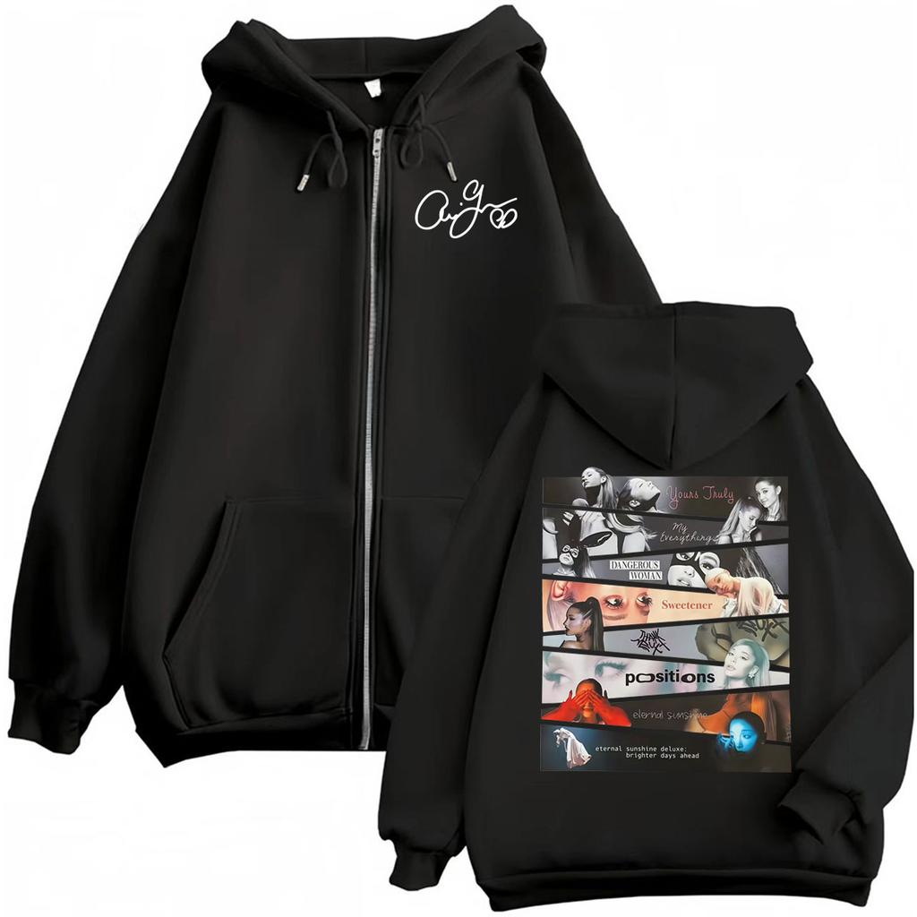 Ariana Grande Album Cover Zip Up Hoodies Men Women Fashion Aesthetic Sweatshirt Jacket Coats Casual Fleece Zipper Pullovers
