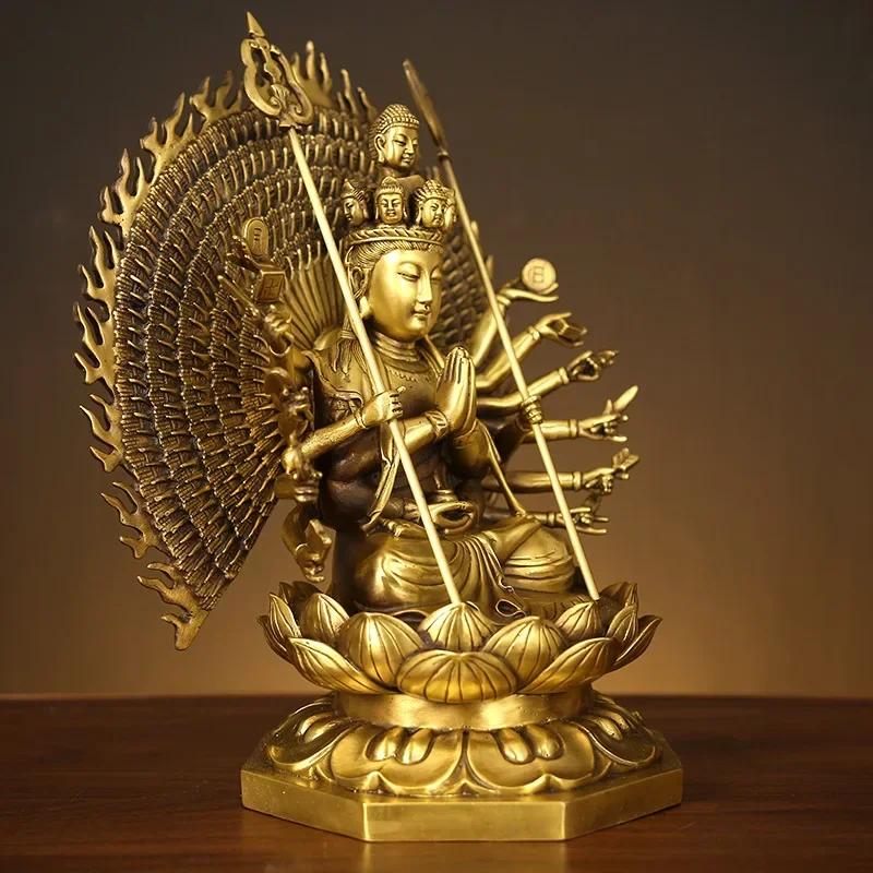 Декоративный латунный Тысячеглазый Авалокитешвара Бодхисаттва Девы Домашний Буддийский Зал