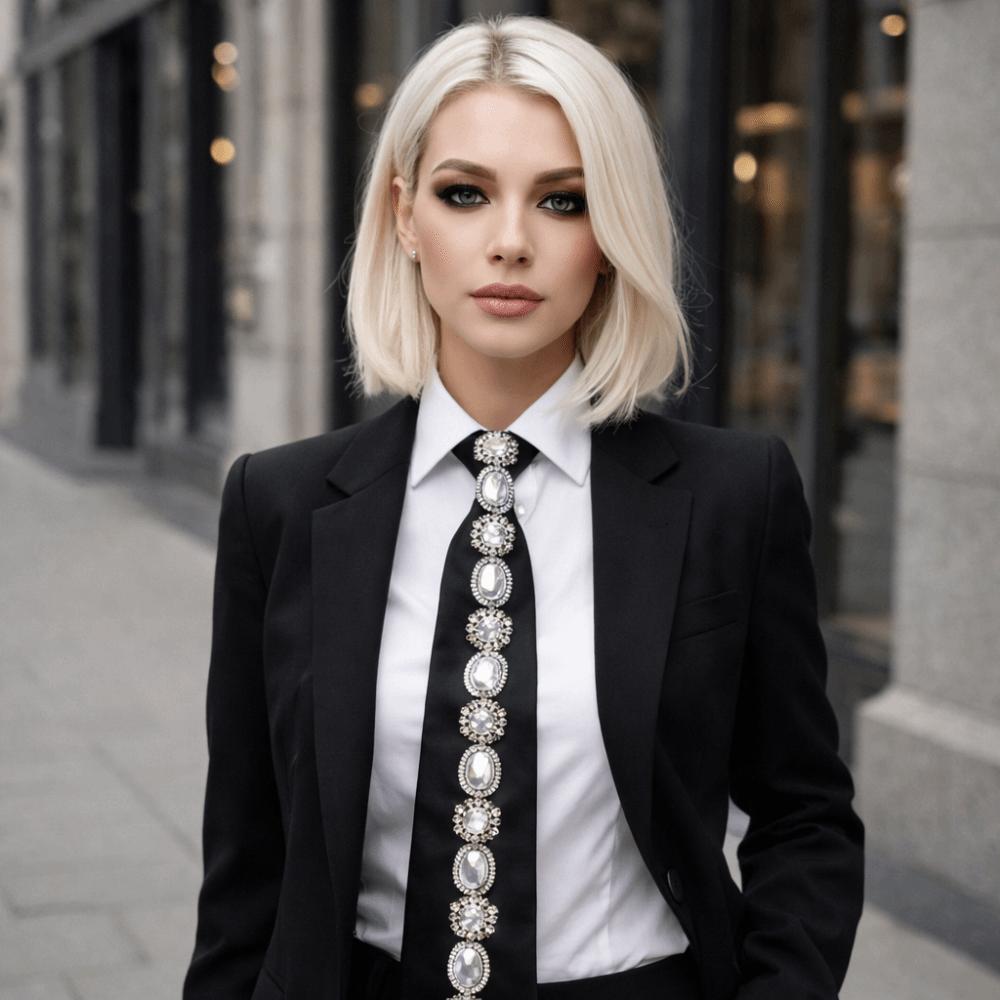 Academic Style Long Necktie Black Decoration Shirt Tie Fashion Rhinestones Tie Students