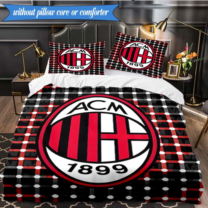 3PCS Milan Football club Printed Soft Bedding Set,Including 1pc Duvet Cover And 2pcs Pillowcases Perfect for Bedroom, Dormitory, Fan gift